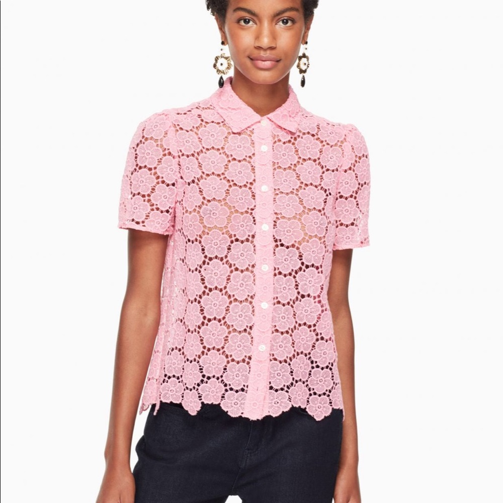 • Kate Spade • Bloom Floral Lace Blouse Pink Small